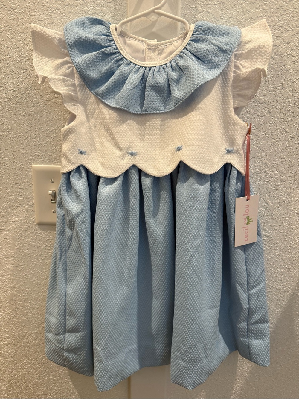 Cecilia Nou Light Blue & White Ruffle Yoke Girls Dress